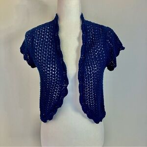 NWT Style & Co Short Sleeve Cropped Open Front Shrug Cardigan Blue Size Small